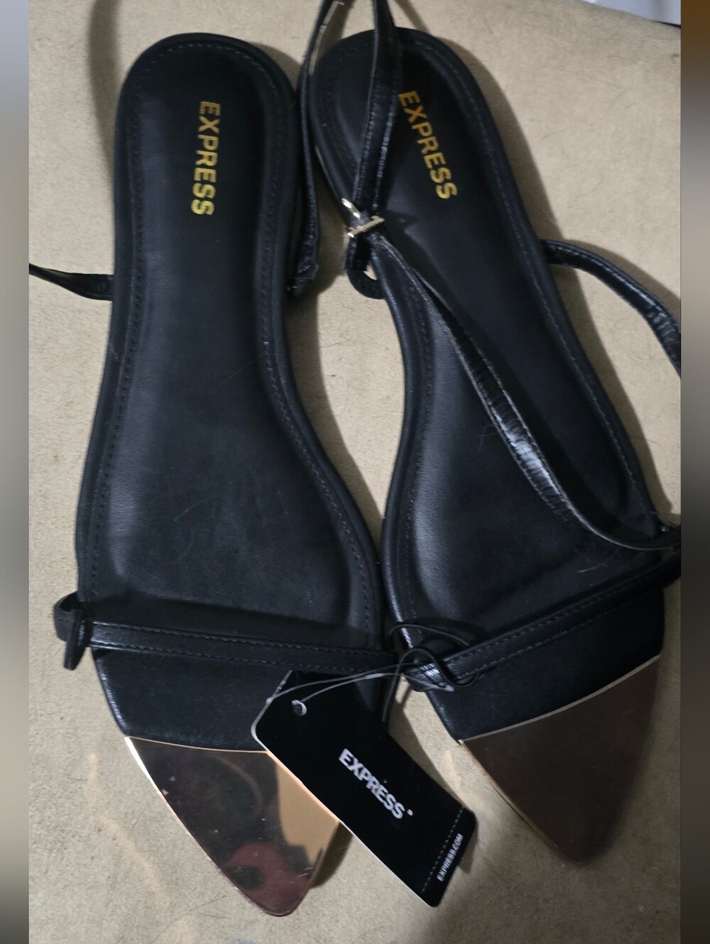 Express Women's Black Slingback Flats with Gold Pointed Cap